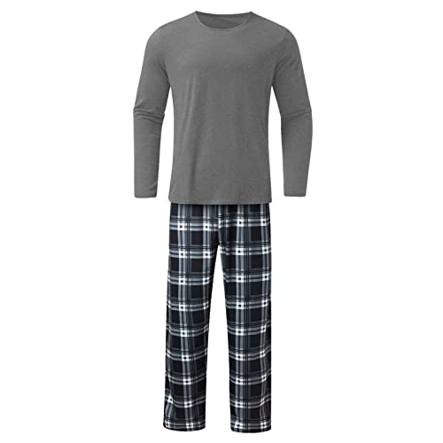 Herren-Schlafanzug-Set aus Weichem Fleece Langen Ärmeln Karierter Hose Pyjama Regular Fit Unifarben Winter Zweiteiliger Sleepwear Bequem Hausanzug Weich Schlafanzughose Hautfreundlich Outfit von BIISDOST