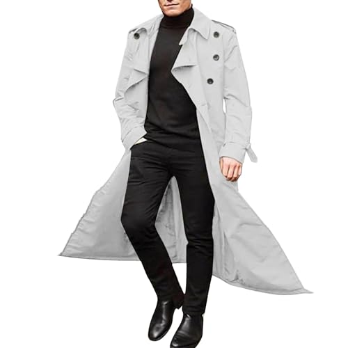 BIISDOST Herren Trenchcoat Zweireihiger Lang Mantel Revers Winter Militärstil Jacke ÜbergangsjackeTrachten-Lodenmantel Kurzmantel für Herren Trachtenmantel Loden anthrazit dunkelgrau modischer von BIISDOST