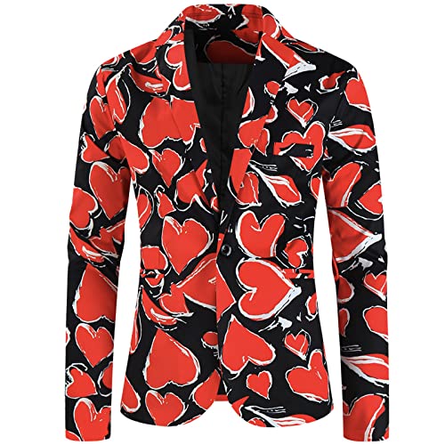 BIISDOST Herren Valentinstag Mode Lässig 3D Digital Herzförmiger Druck V-Ausschnitt Knopftasche Langarm Jacke Anzug Jacke Top Fußball Herren von BIISDOST