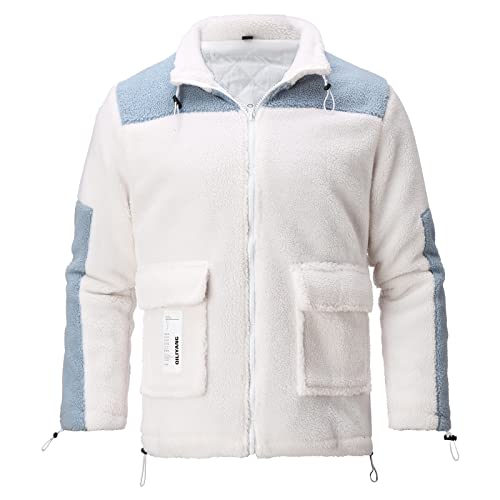 BIISDOST Herren-Wintermantel, farblich passende, langärmlige Mäntel, Jacke, Stehkragen, Reißverschluss, Plüschjacke, warmer, weicher Wintermantel Herren Kurzmantel Wolle (White, L) von BIISDOST