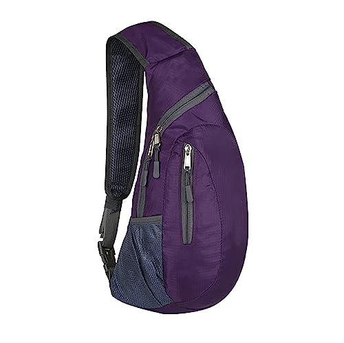 BIISDOST Herren und Damen, einfarbig, mit Reißverschluss, faltbar, Brusttasche, einzelne Schulter, Umhängetasche, Sporttasche, Outdoor-Umhängetasche Zwei Taschen Groß (Purple, One Size) von BIISDOST