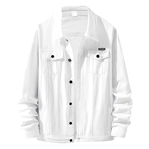 BIISDOST Herrenmode einfarbig lässig Loch großes Muster Jeansjacke compatible with Motorrad Jeansjacke (White, XXL) von BIISDOST