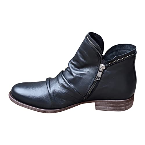 BIISDOST Knobelbecher Wehrmacht Genagelt Outdoor 42 Stiefel für Freizeitstiefel Farben Damen-Reißverschluss retro kurze Knöchel Plateau Stiefeletten Damen Schuhe Herren Western Cowboy (Black, 38) von BIISDOST