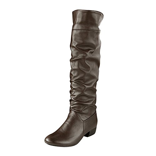 BIISDOST Langschaftstiefel Damen mit Absatz Herbst und Winter Bootie Europa Hochhackigen Faltenstiefeln Schwarz Lederstiefel mit Blockabsatz Winter Braun Overknees Sexy High Boots Outdoor Schuhe von BIISDOST