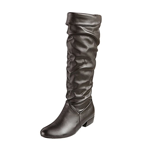 BIISDOST Langschaftstiefel Damen mit Absatz Herbst und Winter Bootie Europa Hochhackigen Faltenstiefeln Schwarz Lederstiefel mit Blockabsatz Winter Braun Overknees Sexy High Boots Outdoor Schuhe von BIISDOST