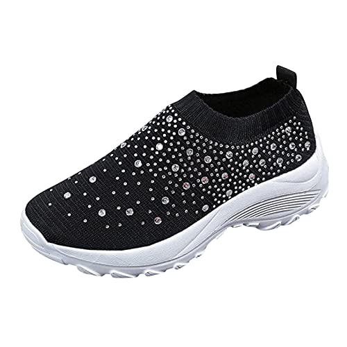 BIISDOST Laufschuhe Damen 40 Jogging: Turnschuhe Freizeitschuhe mit Strasssteine Freizeitschuhe Joggingschuhe Weichen Sohle Tennisschuhe Sportschuhe Atmungsaktiv Slip on Fitnessschuhe von BIISDOST