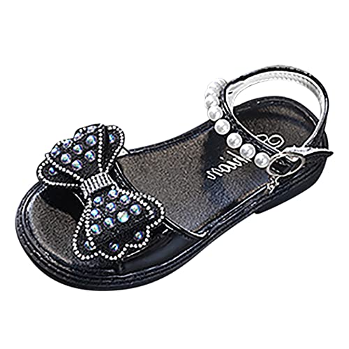 BIISDOST Mädchen Sommer Prinzessin Shiny Pearl Bow Knot Schuhe für Kinder Kinder Kinder 25 (Black, 24 Toddler) von BIISDOST