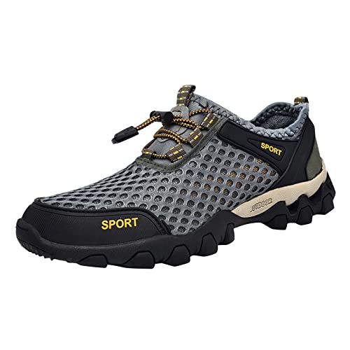 BIISDOST Männer Sommer Mesh Atmungsaktive Wanderschuhe Bequeme Wanderschuhe Outdoor Reiseschuhe Mode Lässige Sportschuhe Anzug Schuhe Herren (Grey, 44) von BIISDOST