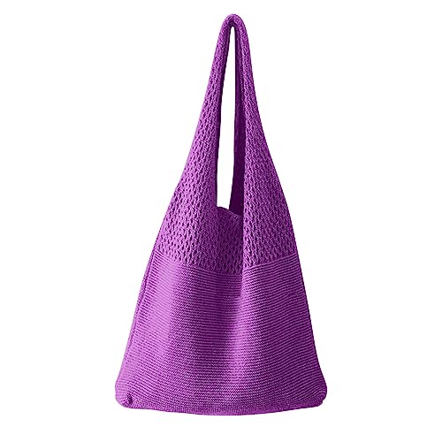 BIISDOST Mesh-Handtasche, Einkaufstasche, Mesh, ausgehöhlte Strandtasche, gestrickt, eine Schultertasche für Damen O Bag Taschen Damen Klein (Purple, One Size) von BIISDOST