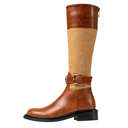 BIISDOST Militär Herren 43 Absätze Reitkniestiefel Damenstiefel Hohe Winter Flache Hohe Damenstiefel Jacks Damen Schwarz (zjsjm-C-Brown, 38) von BIISDOST