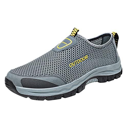 BIISDOST Mode Frühling und Sommer Männer Sportschuhe Wanderschuhe Hohl Mesh Atmungsaktiv Slip On Bequeme Einfarbige Lässige Trecking Schuhe Herren (Grey, 40) von BIISDOST