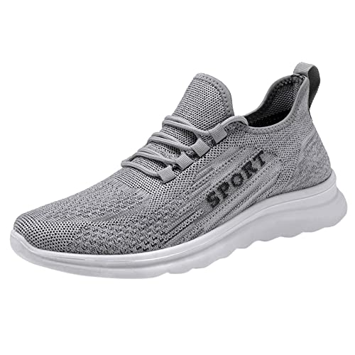 BIISDOST Mode Männer Sport Flache rutschfeste Schnürung Fliegen Gewebtes Mesh Atmungsaktiv Einfarbig Einfacher Stil Braune Schuhe Herren (Grey, 40) von BIISDOST