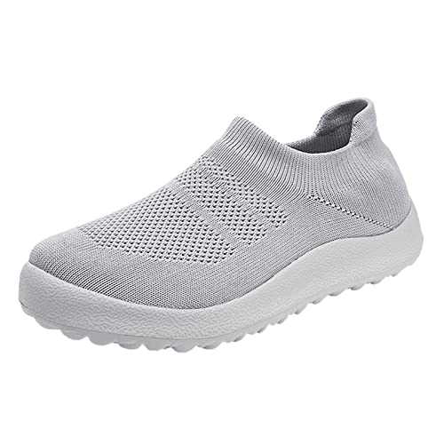 BIISDOST Mode Sommer Männer Sportschuhe Flachboden Leicht Slip On Fliegen Gewebtes Mesh Atmungsaktiv Bequem Einfarbig Lässiger Stil Schnittschutz Schuhe Herren (Grey, 43) von BIISDOST