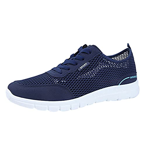 BIISDOST Mode weiche Freizeitstiefel Mesh Boden atmungsaktiv Männer Sport Schnürung für Herren Herren Schuhe Weite K Extra Weit (Blue, 43) von BIISDOST
