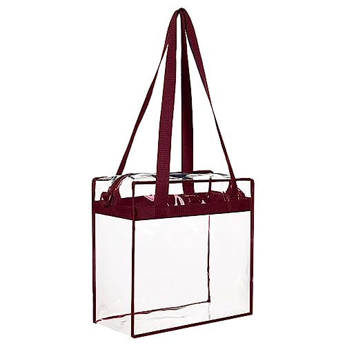 BIISDOST PVC-transparente Tasche, quadratisch, große Kapazität, Reise-Aufbewahrungstasche, Umhängetasche Taschen Schule Damen (Wine, One Size) von BIISDOST