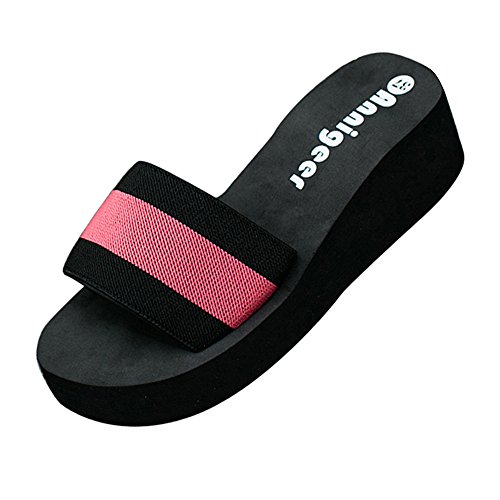 BIISDOST Plateau Sandalen Damen Schwarz - Badelatschen Sommersandalen Bequem Leicht Sandaletten Badeschlappen mit Keilabsatz Rutschfest Hausschuhe Sommer Freizeitsandalen Keilsandaletten von BIISDOST