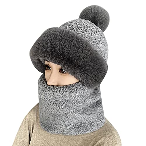 BIISDOST Polizei Kappe Kinder Mütze Über Ohren Frauen Winddichte Schalmütze Winter warme Schalmütze Set weiche gestrickte Plüschmütze Mütze Schwarz Damen Hut (Grey, One Size) von BIISDOST