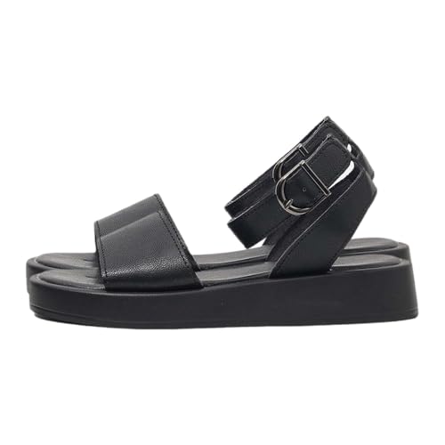 BIISDOST Sandalen Damen Plateau Flach Schwarz: Sommerschuhe Damensandalen Bequem Sommer Freizeitsandalen Römersandalen Open Toe Rutschfest Strandschuhe Trekkingsandalen Für Frauen Gr.36-43 von BIISDOST