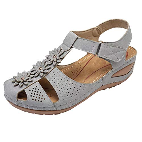 BIISDOST Sandalen Damen mit Absatz Sommer Sandaletten Bequem Bequemschuhe Elegant Plateausohle Bohemia Strand Schuhe Freizeit Orthopedische Leichte Sommerschuhe Atmungsaktive Plateau Freizeitsandalen von BIISDOST