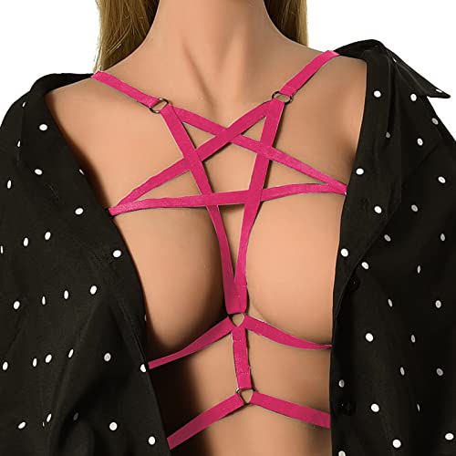 BIISDOST Sexy BH-Träger, ausgehöhlter fünfzackiger Stern, Geschirr, Unterwäsche, elastische Körperkleidkette Body Durchsichtig Damen (Hot Pink, One Size) von BIISDOST