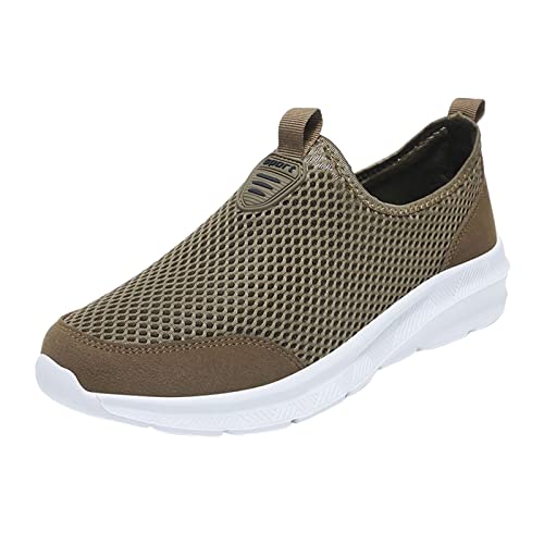 BIISDOST Sneaker Damen, Wanderschuhe Freizeitschuhe Slip-on-Walking-Schuhe Dehnbar Laufschuhe Slip On Flache Schuhe Air Outdoor Laufschuhe Sportschuhe Sneaker Low-Top Schuhe Bequeme (Khaki, 42) von BIISDOST