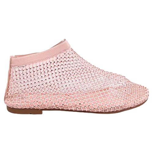 BIISDOST Sommermode Damen Sneakers Fishing Net Hollow Out Flache Sandalen Diamanten Kurze Stiefel Berufsbekleidung Schuhe Damen (Pink, 37) von BIISDOST