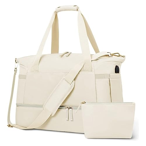 BIISDOST Sporttasche für Damen, 37 l, Sport-Reisetasche mit USB-Ladeanschluss, Übernachtungstasche Fahrradsattel Taschen Hinten (Beige, One Size) von BIISDOST