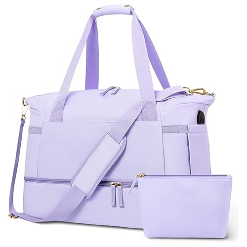 BIISDOST Sporttasche für Damen, 37 l, Sport-Reisetasche mit USB-Ladeanschluss, Übernachtungstasche compatible with Motorrad Taschen Hinten (Purple, One Size) von BIISDOST