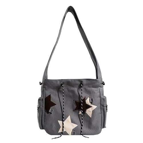 BIISDOST Süße Kawaii Star Canvas Messenger Bag Süße Tragetaschen kleine Schulter-Reise-Umhängetaschen für Frauen Kurze Hosen Herren Mit Taschen (Grey, One Size) von BIISDOST