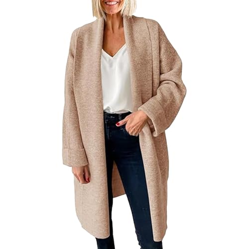 BIISDOST Trenchcoat Damen Lang Beige Winterjacke Einfarbiger Damenmantel Umlegekragen Pufferjacke Dicke Frauenmantel Flauschig Strickjacken Winddicht Slim Fit Atmungsaktive Funktionsjacke von BIISDOST