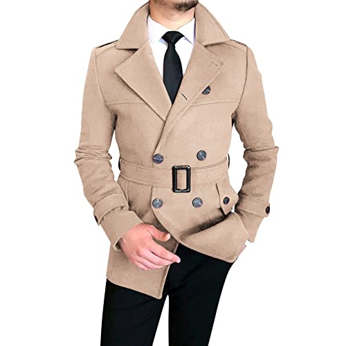 BIISDOST Trenchcoat für Herren, Herren Wintermantel Wollmantel Klassischer zweireihiger Trenchcoat Wollmischung Übermantel Lässig und Bequem Wollmischung, Übermantel Wintermantel Winterjacke von BIISDOST