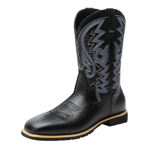 BIISDOST Western Cowboy Boots Herren Westernstiefel Kunstleder Cowboyboots Klassisch Lederstiefelel Kurze Ankle Boots Männer Mittelalter Schuhe Kleiner Absatz Vintage Stiefeletten 39-48 von BIISDOST