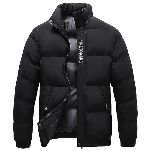 BIISDOST Winterjacke Herren Schwarz Ohne Kapuze Winterjacke Ultraleichte Warmer Wintermantel Winddicht Outdoor Steppjacke Daunen Daunenjacke Flauschige Bequem Modern Winterjacken mit Fell Dicke von BIISDOST