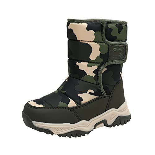 BIISDOST Winterstiefel Jungen 35 - Wasserdicht Winterschuhe Schneestiefel Plus Samt Halbstiefel Snow Boots Camouflage Baumwollschuhe Thermostiefel Winter Warme Rutschfest Kinderstiefel von BIISDOST