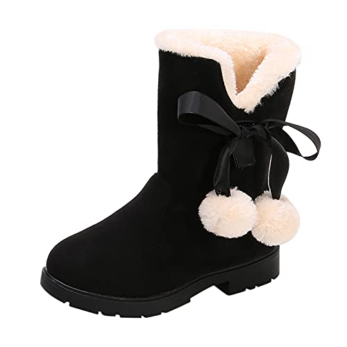 BIISDOST Winterstiefel Mädchen 33 - Winterschuhe Winter Warme Gefüttert Schneestiefel Prinzessin Stiefel Outdoor Rutschfest Thermostiefel Halbstiefel Plus Samt Snow Boots Schlupfstiefel von BIISDOST