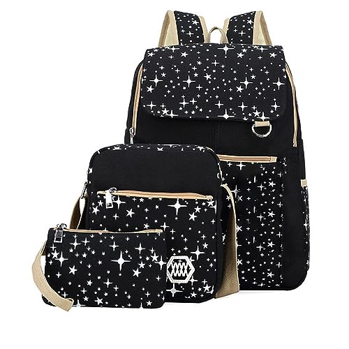 Coole Rucksäcke Für Jugendliche Coole Rucksäcke Kinder Studenten-Leserucksack, gepunkteter Rucksack, Handtasche, Stifttasche, dreiteiliges Set Rucksäcke Für Schule Mädchen Fahrrad (Black, One Size) von BIISDOST