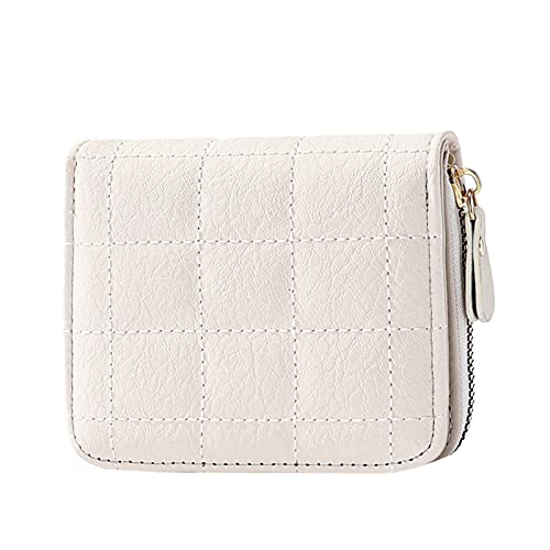 Damen Geldbörsen Groß Schwarz Geldbörsen Für Damen Fashion ID Short Wallet Gitter Volltonfarbe Damen Reißverschluss Geldbörse Mehrere Kartenfächer Clutch Bag Handytasche Klein Kleine (Beige, One Size) von BIISDOST