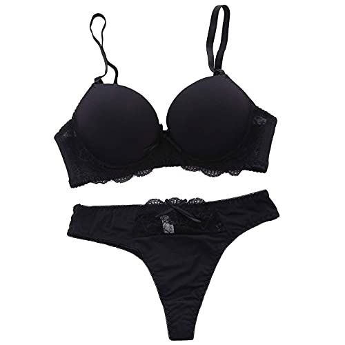 Damen Push-Up Sexy Gepolsterte BHS Set UnterwäSche Dessous Spitzen BH SchlüPfer Padded UnterwäSch Bustier Crop Dessous Top Drahtfreie UnterwäSche Atmungsaktiver Bustier BH Komfort BHS von BIISDOST