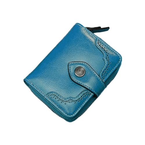 Geldbörsen Damen Groß Viele Reißverschluss Kleine Geldbörsen Herren Leas Mode Retro Öl gewachstes Kunstleder Damen Kurze Geldbörse Reißverschluss Geldbörse Geldbörse Herren (Blue, One Size) von BIISDOST