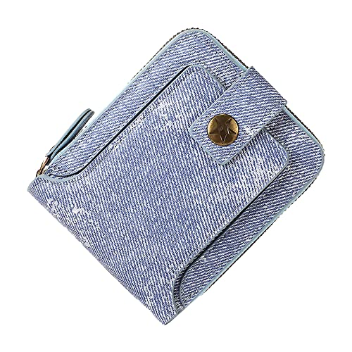 Geldbörsen Für Herren Klein Geldbörsen Damen Außenhandel New Herren Short Multi Functional Denim Fabric Horizontal Zipper Wallet Brieftasche Herren Klein Multifunktionale (Light Blue, One Size) von BIISDOST