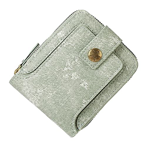 Geldbörsen Für Herren Klein Geldbörsen Damen Außenhandel New Herren Short Multi Functional Denim Fabric Horizontal Zipper Wallet Brieftasche Herren Klein Multifunktionale Brieftasche (Green, One Size) von BIISDOST