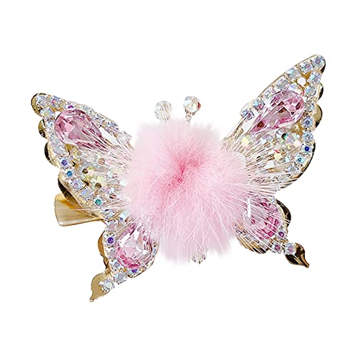 Haarspangen Damen Silber Vintage Haarspangen Kinder Fliegende Schmetterlings-Haarnadel Glitzernde Schmetterlings-Haarspangen für Frauen, süße Legierung, fliegende Mond Schmuck Damen (Pink, One Size) von BIISDOST