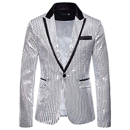 Herren Shiny Pailletten Anzug Sakko Glitzer Pailletten Anzugjacke Slim Fit Herrenmode Blazer Geschenk Herren Outerwear Sakko Reverskragen Der MäNner HüBsche Jacken-Blazer FüR Nachtklub, Hochzeit von BIISDOST