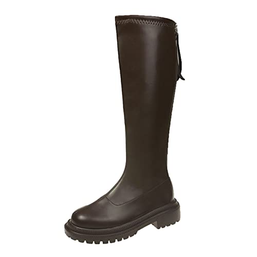 Lackner compatible with Motorrad Lange Farbe Dicker Ritter Reiner Herbst Runde Zehe Gerade Warme Stiefel Sohlenstiefel Damen Damenstiefel Plateau Schuhe Damen Schwarz Lack Mädchen 36 (Brown, 37) von BIISDOST