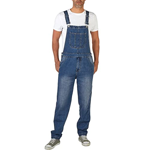 Latzhose für Männer: Arbeitshose Jeans mit Hosenträger Jumpsuit Herren Langes Bein Viele Taschen Weit Geschnitten Denim Overall Streetwear Jeanshose Retro Bib Skinny Fit Freizeithose von BIISDOST