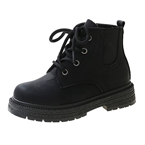 Schneestiefel 32 Gefütterte Schuhe Kinder Modische Herbst-Winter-Mädchenstiefel mit flachem Boden, rutschfestem Seitenreißverschluss, warm, bequem, einfarbig, einfacher Stil (Black, 33 Big Kids) von BIISDOST