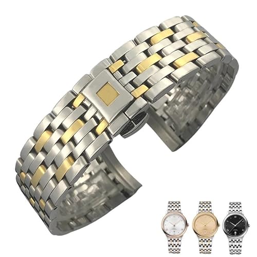 BIK 16mm 19mm 20mm 316L Edelstahl-Uhrenarmband mit gebogenem Ende für Omega Orbis Edition-Uhrenarmband mit Faltschließe(Silver Golden,20mm) von BIK