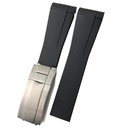 BIK 20 mm 21 mm Gummi-Uhrenarmband mit gebogenem Ende, geeignet für Rolex Submariner GMT Daytona Deep Sea Dweller Explorer 2 Silikon-Uhrenarmband(Black,20mm silver gold) von BIK