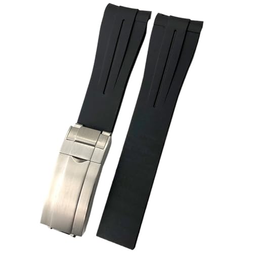 BIK 20 mm 21 mm Gummi-Uhrenarmband mit gebogenem Ende, geeignet für Rolex Submariner GMT Daytona Deep Sea Dweller Explorer 2 Silikon-Uhrenarmband(Black line,20mm gold buckle) von BIK