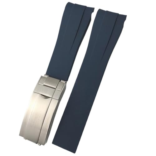 BIK 20 mm 21 mm Gummi-Uhrenarmband mit gebogenem Ende, geeignet für Rolex Submariner GMT Daytona Deep Sea Dweller Explorer 2 Silikon-Uhrenarmband(Blue,20mm silver rose) von BIK